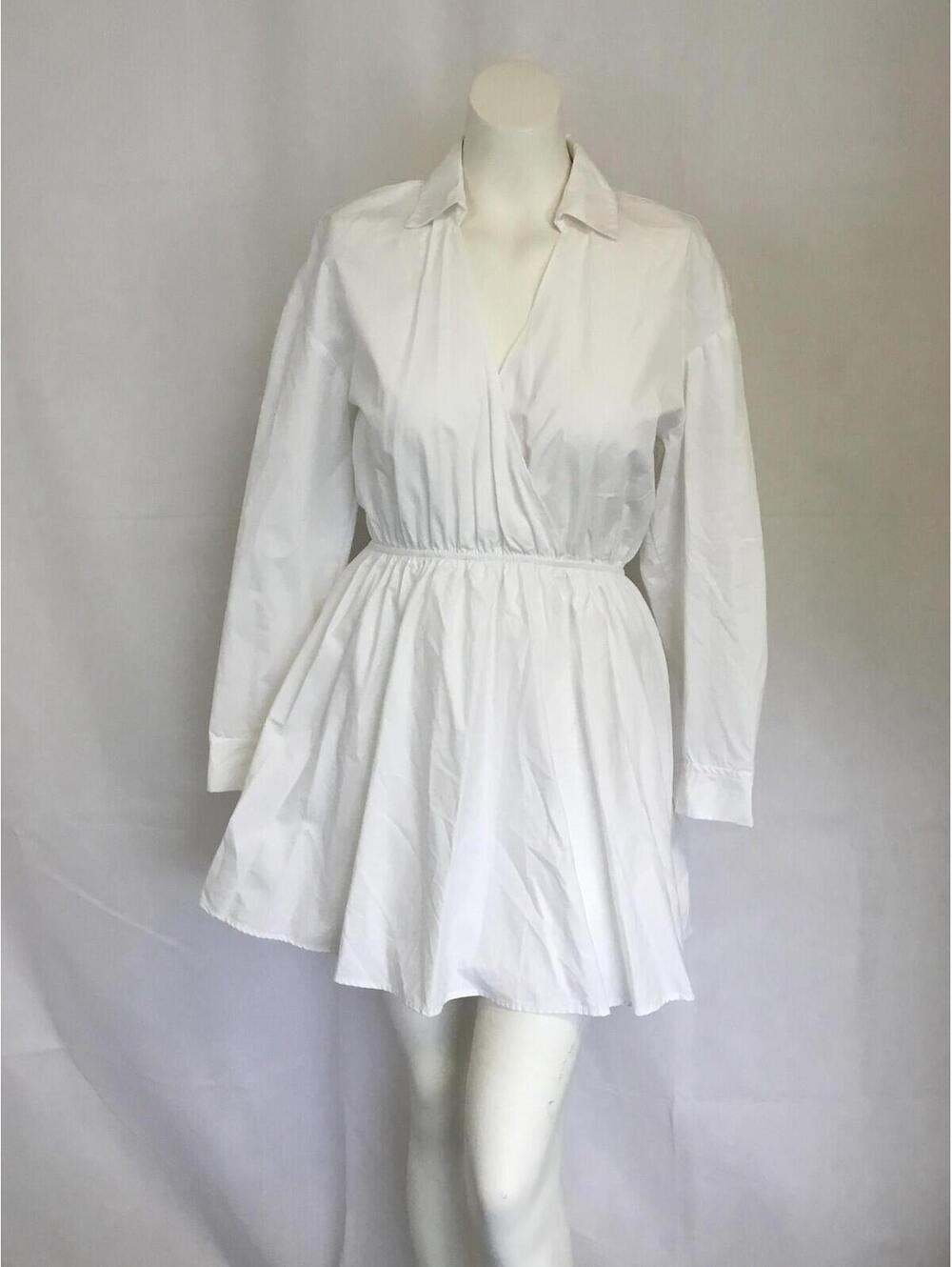 [361]Zara Dress Womens XS White Wrap Shirt Collared Long Sleeve Mini Work Casual